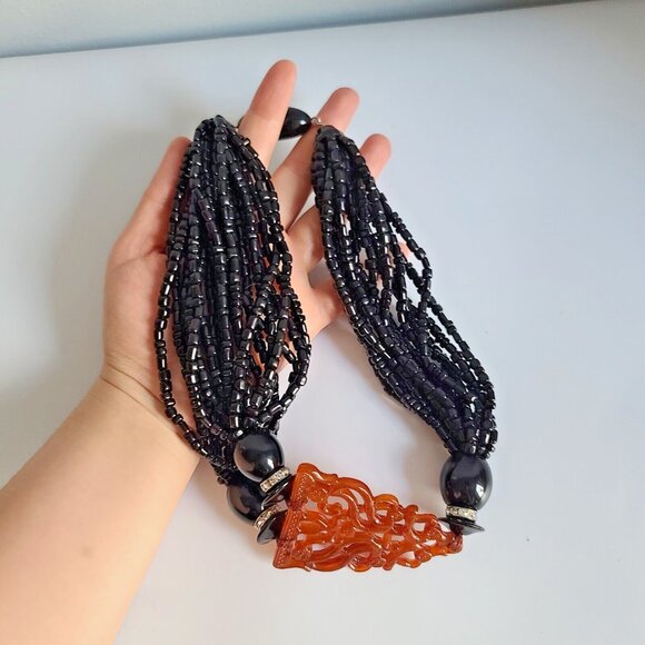 Chunky Fiocchi Italy choker necklace Totem Figure Angela Caputi 1980s Orange - Picture 7 of 9